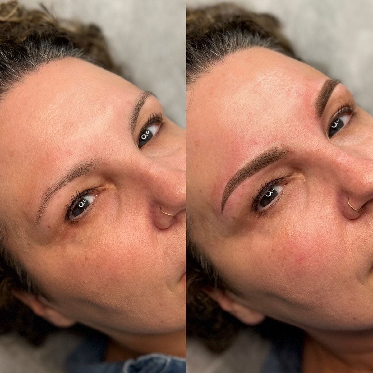 Sobrancelhas antes e depois, em perfil